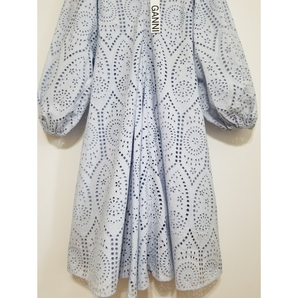NWT GANNI Broderie Anglaise Eyelet Lace Midi Dress Light Blue EU 32/ US 0 $475 - Picture 9 of 16